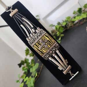 Rustic Western Silver with Cross Rubber Bracelet